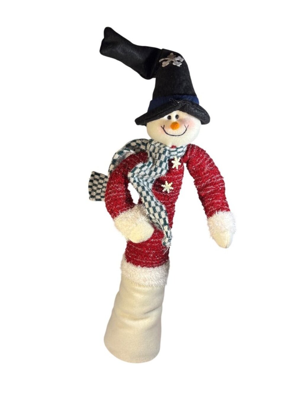 Posable Snowman Figurine With Red Sweater Black Hat & Scarf  21.5 Inches Tall
